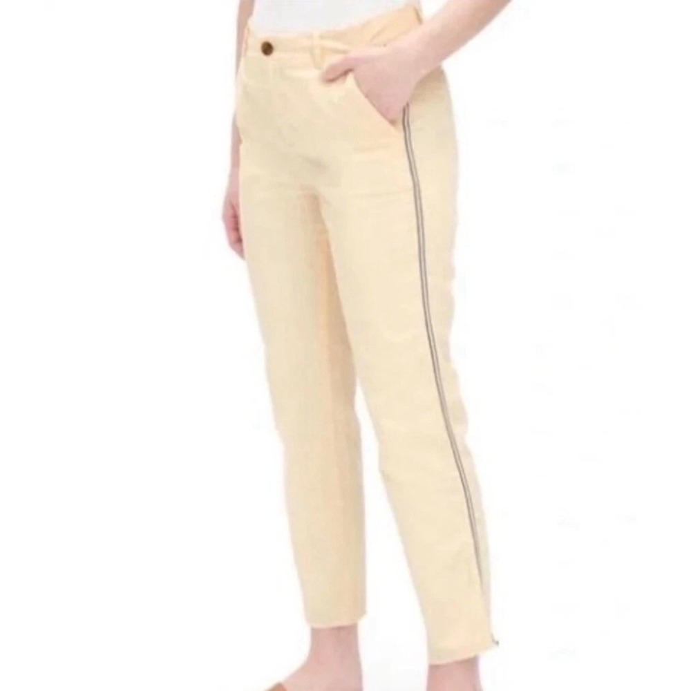 GAP Women Girlfriend Chino Pants Side Stripe Raw Hem New Cream Off White Size 4